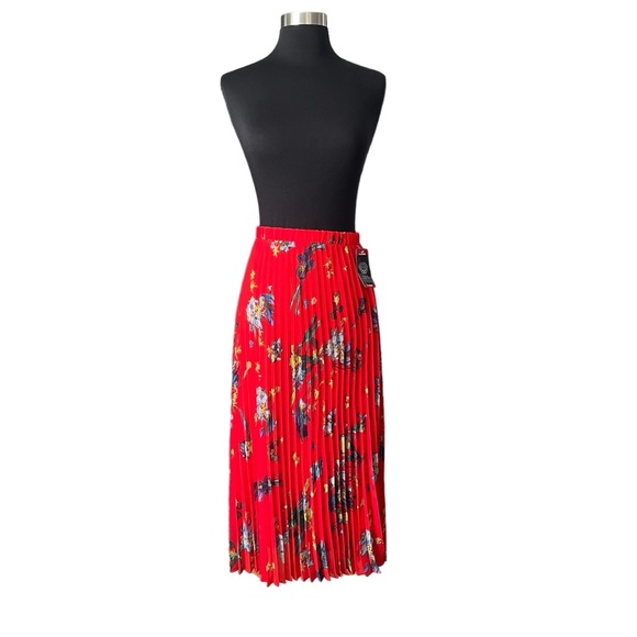 Vince Camuto red floral midi skirt XL fireball pleated NWT - Picture 7 of 12
